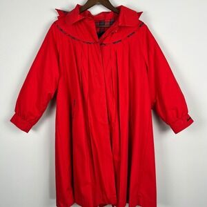 Rothschild Girls Red Hooded Dress Coat Plaid Trim Faux Fur Lined Size 12 Vintage